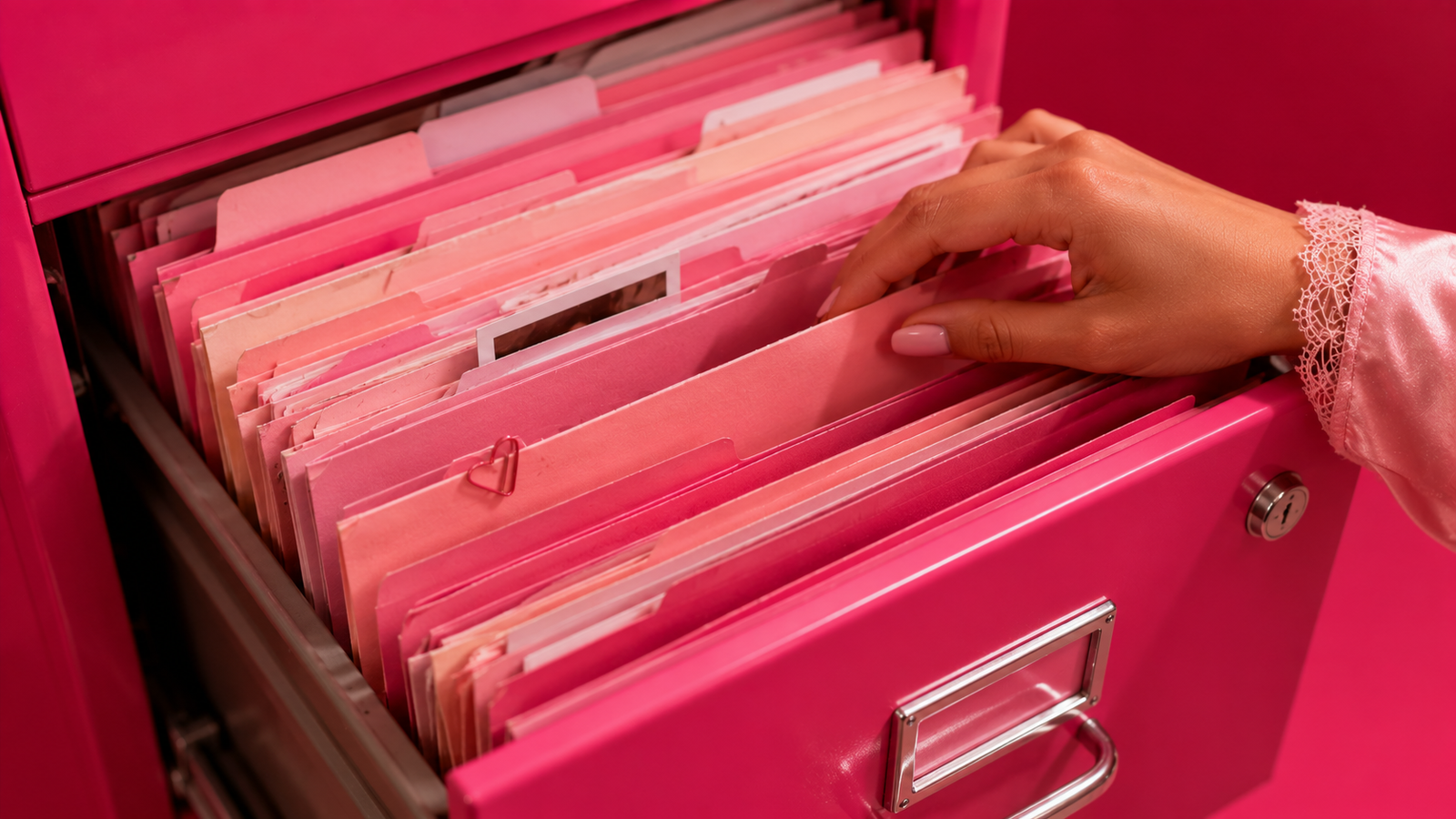 Pink archive drawer filled with beauty files